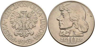 Польша 10 злотых 1959 MW, Тадеуш Костюшко, первый год KM 50 медно-никель    4599-641
