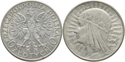 Польша 10 злотых 1932 королева Ядвига, монетный двор Варшава KM 22 серебро 441-1115