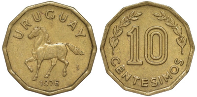 Уругвай 10 сентесимо 1976 KM 66 алюминиевая бронза 4164-726