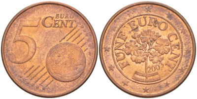 АВСТРИЯ 5 ЕВРОЦЕНТОВ 2003 KM 3084 сталь плакированная медью 4543-145