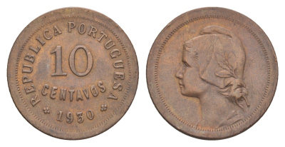 Португалия 10 сентаво 1930 редкий год KM 573 бронза 00-801-33