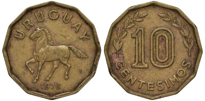 Уругвай 10 сентесимо 1976 KM 66 алюминиевая бронза 4164-715