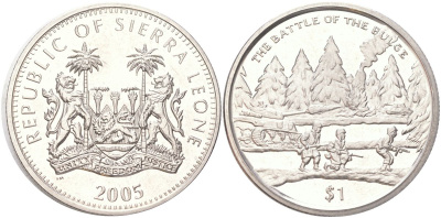 Сьерра-Леоне 1 доллар 2005 60 лет окончанию Второй мировой войны - Битва в Арденнах KM 318 медно-никель BU 73-532