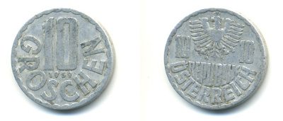 Австрия 10 грошей 1959 KM 2878 алюминий 80-819