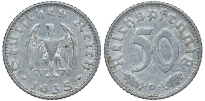 Германия 50 рейхспфеннигов 1935 D KM 87, J.368 алюминий 72-1242