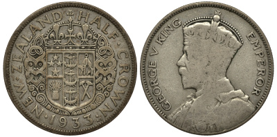 Новая Зеландия 1/2 кроны 1933 Георг V (1910-1936) KM 5 серебро 272-414