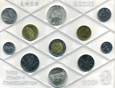 Италия госнабор из 11 монет 1989 350 лет со дня смерти Томмазо Кампанелла KM MS 22 серебро UNC 7-5-1-5