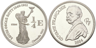 Франция 1/4 евро 2004 Французская Гвиана, ESSAI (пробник), тираж 2000 экземпляров X E11 серебро PROOF 1530-611