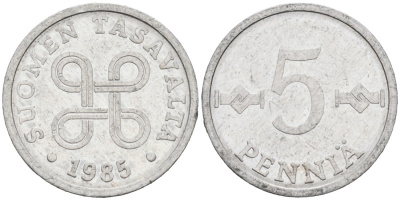 ФИНЛЯНДИЯ 5 ПЕННИ 1985 KM 45а алюминий 192-1229