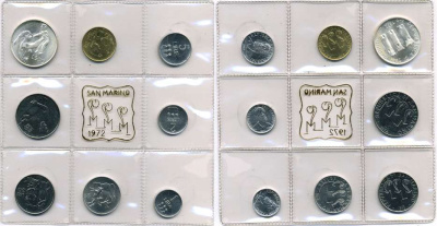 Сан-Марино годовой набор из 8 монет 1972 1, 2, 5, 10, 20, 50, 100 и 500 лир мать поднимает ребенка в воздух KM 14-21, в оригинальной пластиковой запайке серебро KM MS1 серебро UNC 5-4-3-59