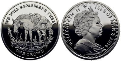 Остров Мэн 1 крона 2014 в память героев первой мировой войны, одинокая лошадь KM NEW серебро  PROOF 1071-3-31