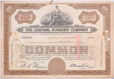 США 15 акций 1957 Центральной литейной компании   бумага   5547-6-2-1