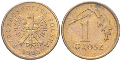 Польша 1 грош 1993 Y 276 марганец латунь UNC 4614-566