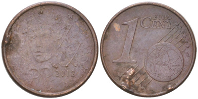 Франция 1 евроцент 2012 KM 1282 сталь плакированная медью 4613-862