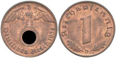 ГЕРМАНИЯ 1 РЕЙХСПФЕННИГ 1938 D J 361, KM 89 бронза aUNC 73-649