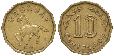 Уругвай 10 сентесимо 1976 KM 66 алюминиевая бронза 4164-742