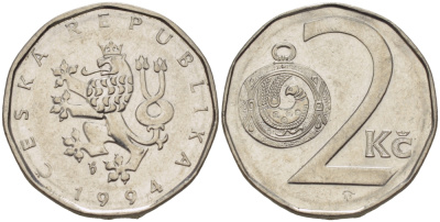 Чехия 2 кроны 1994 KM 9 сталь плакированная никелем 4391-1116