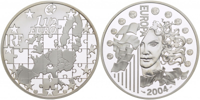 Франция 1 1/2 евро 2004 расширение Евросоюза KM 1391 серебро PROOF 11-161-42