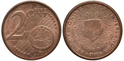 НИДЕРЛАНДЫ 2 ЕВРОЦЕНТА 2000 КОРОЛЕВА БЕАТРИКС KM 235 сталь плакированная медью 4181-429