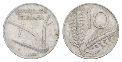 Италия 10 лир 1955 R, колосья KM 93 алюминий 4641-947