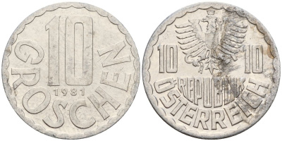 Австрия 10 грошей 1981 KM 2878 алюминий 4152-518