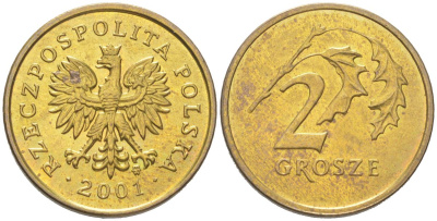 Польша 2 гроша 2001 MW KM 277 латунь UNC 4614-615