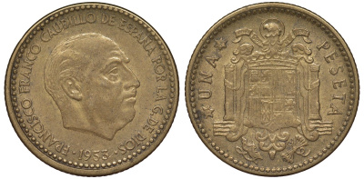 Испания 1 песета 1953 (5?) Франциско Франко KM 775 алюминиевая бронза 4163-114