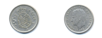 ИСПАНИЯ 5 ПЕСЕТ 1978 KM 807 медно-никель 54-1654