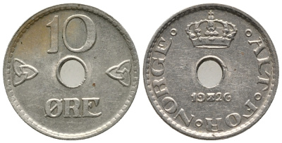 НОРВЕГИЯ 10 ЭРЕ 1926 ХОКОН VII (1905-1957) KM 383 медно-никель 66-143