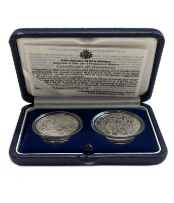 Сан-Марино набор из 2 монет (5 и 10 евро) 2003 XXVIII летние Олимпийские Игры, Афины 2004 KM 453 и 454 серебро PROOF 8-2-05-09