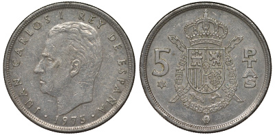 Испания 5 песет 1975 (78) Хуан Карлос I (1975-2001) KM 807 медно-никель 4128-1017