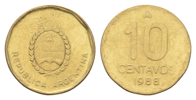 Аргентина 10 сентаво 1988 KM 98 латунь 4664-211