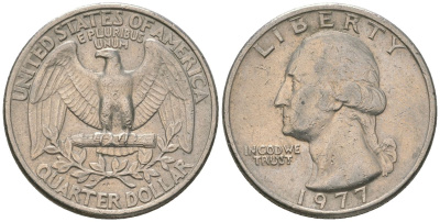 США 25 центов = квотер 1977 Вашингтон KM 164a медь плакированная медно-никелем 4597-413
