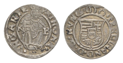 Венгрия 1 денар 1550 KB, Фердинанд I (1526-1564), мадонна с младенцем серебро EH 745a серебро 66-738