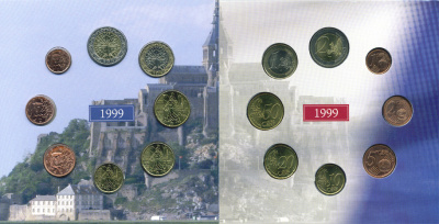 Франция набор из 3 евронаборов по 8 монет 1999-2001 оригинальный официальный набор из трех евронаборов, в картонном буклете    UNC  7-6-1-07