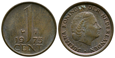 НИДЕРЛАНДЫ 1 ЦЕНТ 1975 ЮЛИАНА KM 180 бронза 75-847
