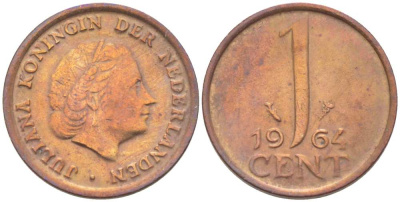 Нидерланды 1 цент 1964 Юлиана (1949-1980) KM 180 бронза 3309-335