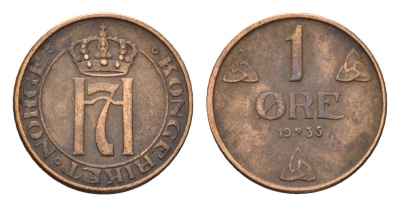 Норвегия 1 эре 1935 Хокон VII (1905-1957) KM 367 бронза 4674-1032