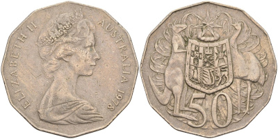 Австралия 50 центов 1978 Елизавета II (1952-2022), герб Австралии, кенгуру KM 68 медно-никель 4131-716