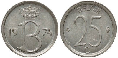 БЕЛЬГИЯ 25 САНТИМОВ 1974 KM 154.1 медно-никель 72-834