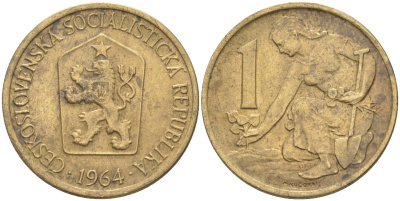 Чехословакия 1 крона 1964 женщина сажает липовое дерево KM 50 алюминиевая бронза 217-813