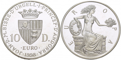 Андорра 10 динеров 1998 греческая принцесса Европа KM 150 серебро PROOF 01-143-11