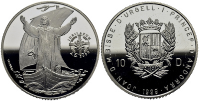 Андорра 10 динеров 1999 серия миллениум, воскресение Иисуса Христа KM 163 серебро PROOF 11-153-42