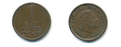 Нидерланды 1 цент 1954 Юлиана (1949-1980) KM 180 бронза 80-951