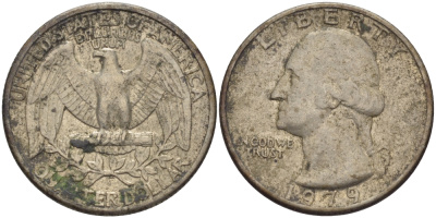 США 25 ЦЕНТОВ = КВОТЕР 1979 ВАШИНГТОН KM А164а медь плакированная медно-никелем 31-733