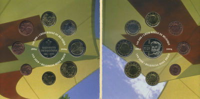 Бельгия евронабор из 8 монет + жетон 2004 140 лет бельгийскому Обществу красного креста, Джон Генри Дунант, в оригинальном буклете UNC 1-5-3-11