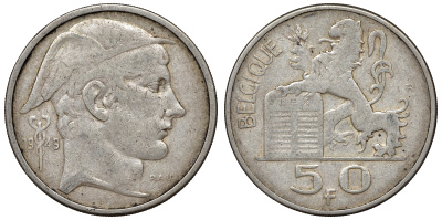 Бельгия 50 франков 1949 Леопольд III (1934-1950), Belgique  KM 136.1 серебро    4117-545