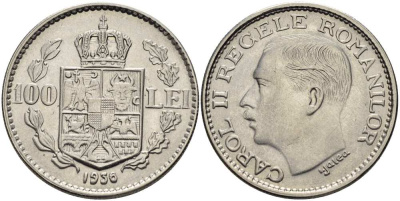Румыния 100 леев 1936 Кароль II (1930-1940) KM 54 никель 00-00