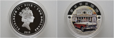 Ниуэ 2 доллара 2010 старые советские машины, ГАЗ 21 Волга KM 226 серебро PROOF 00-000-00