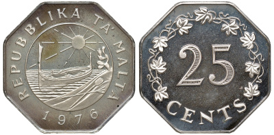 Мальта набор из 9 монет 1976 в оригинальной коробке с сертификатом KM PS2 PROOF 7-7-15